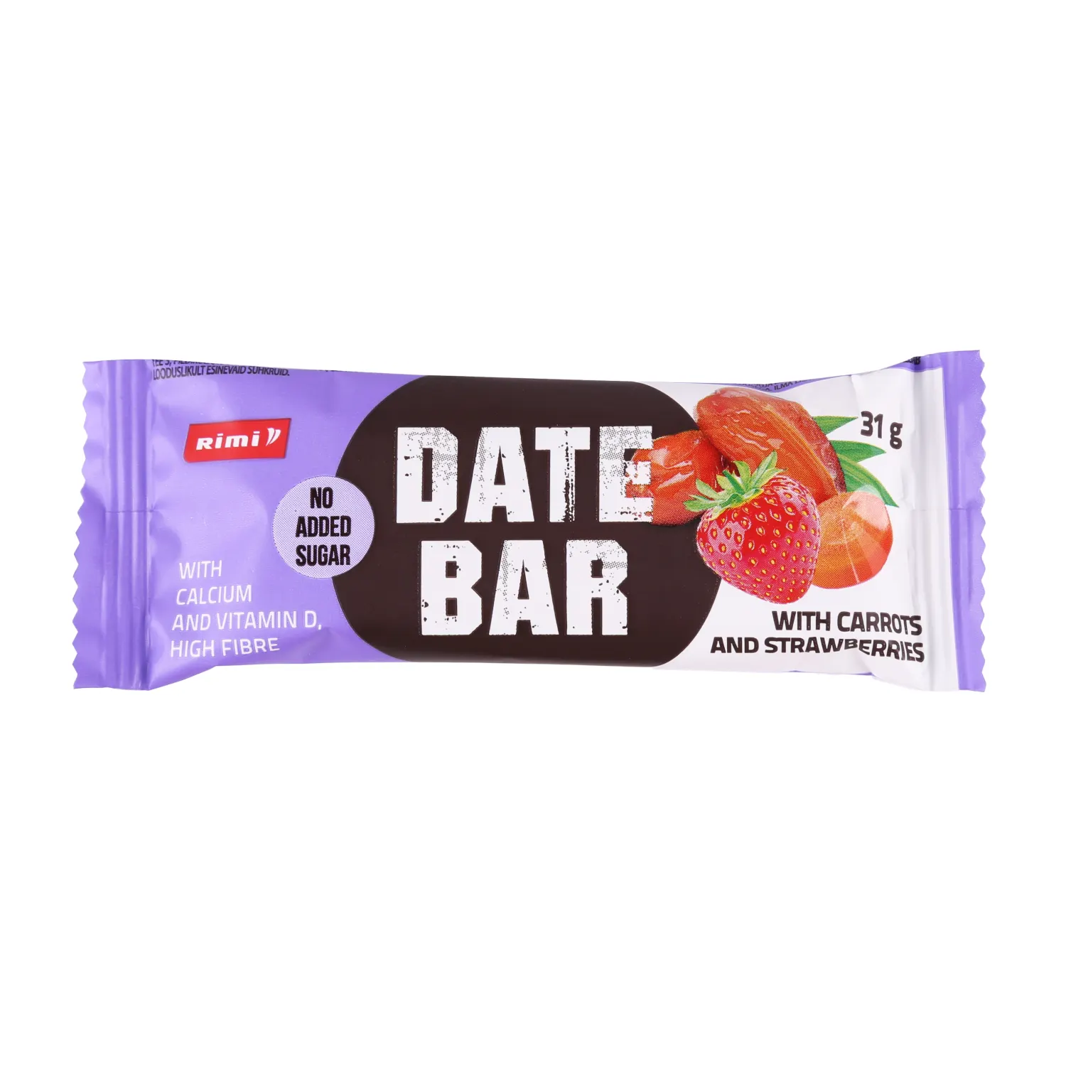 Dateļu batoniņš Rimi ar burkān., zemenēm 31g