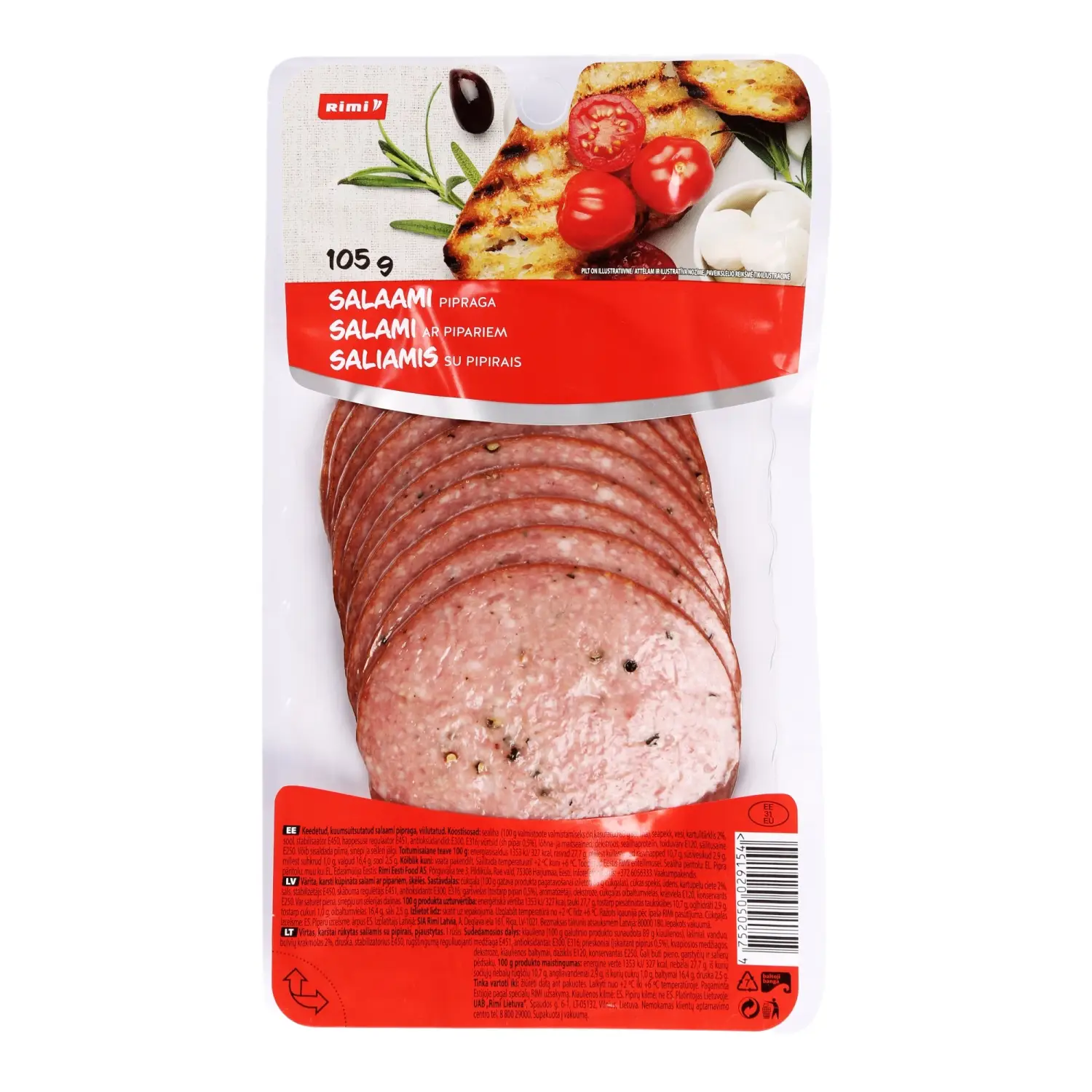 Saliamis su pipirais RIMI, pjaustytas, 105 g