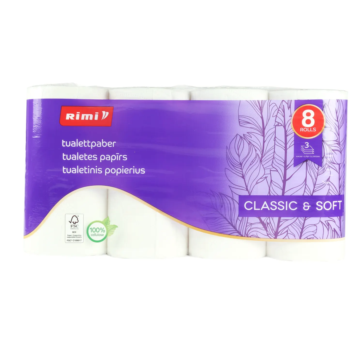 Tual. pap. Rimi 145 sloksnes,3 slāņi, 8 ruļļi