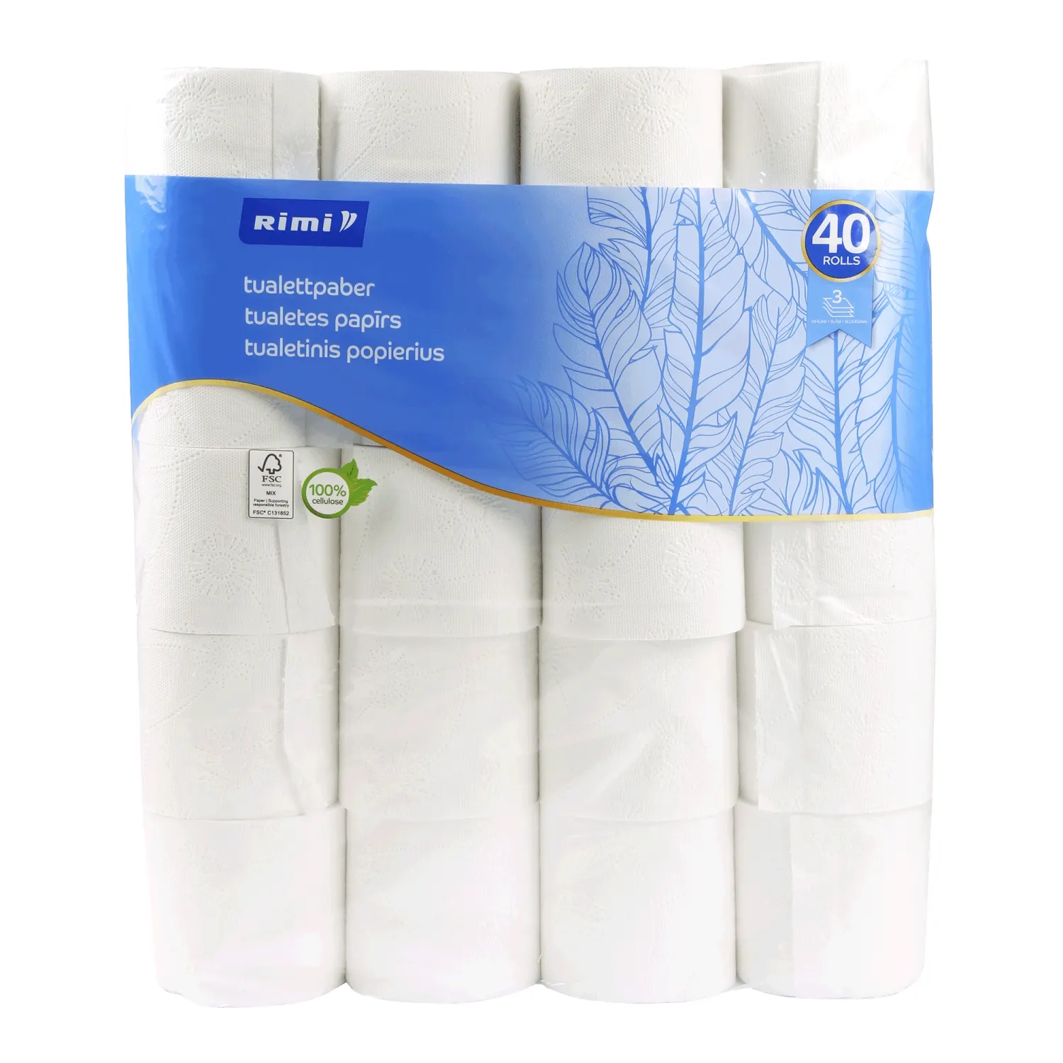 Tualetes papīrs Rimi 40 ruļļi, 3slāņi, 140sl.
