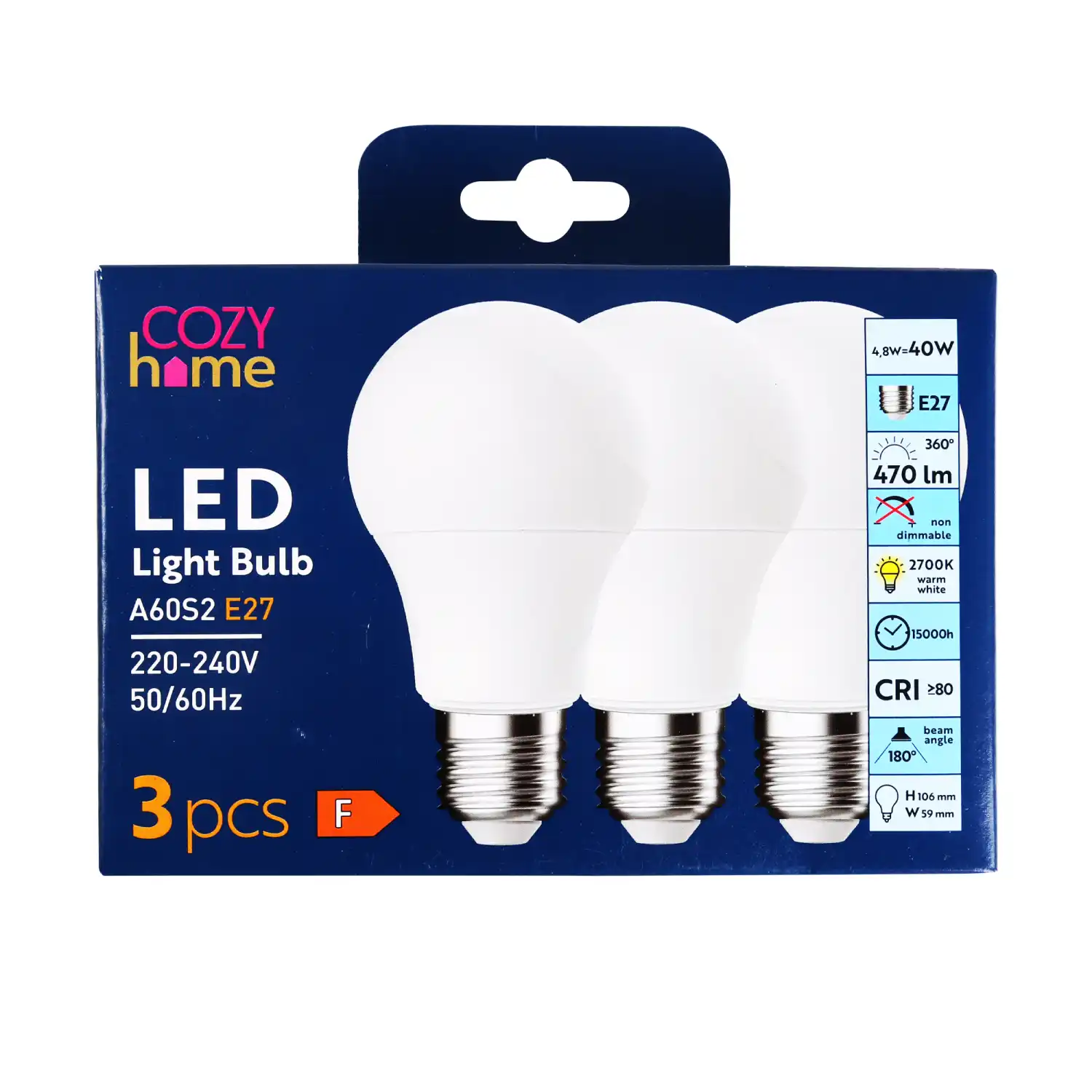 LED lemputė COZY HOME, 4,8 W, E27, 3 vnt