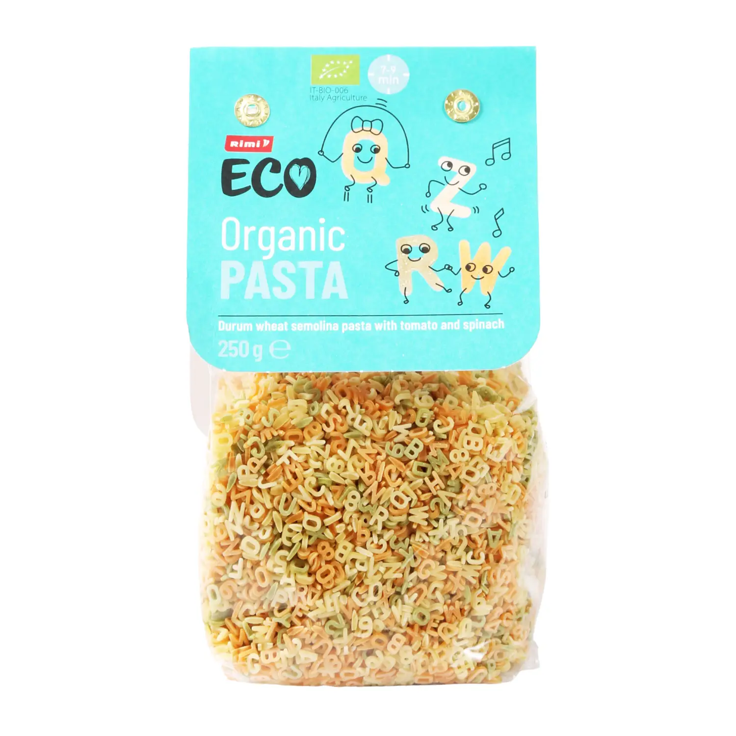 Ekoloģ. pasta Rimi ECO Trocolor Alphabet 250g
