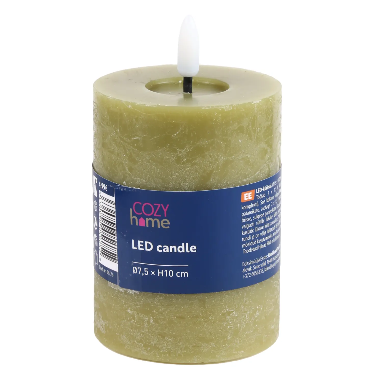 LED žvakė COZY HOME, 10 cm, žalia, AW26