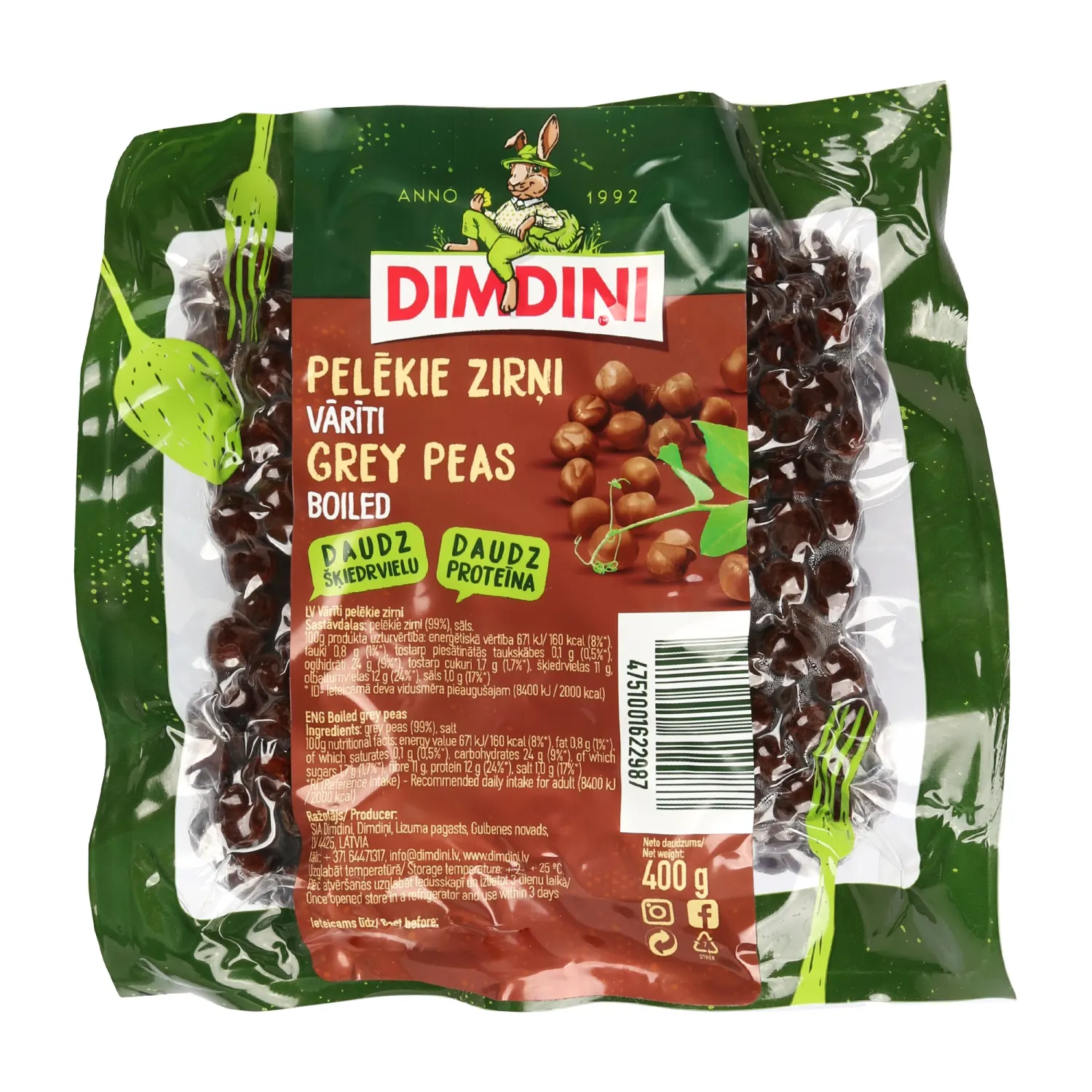 Pelēkie zirņi vārīti 400g