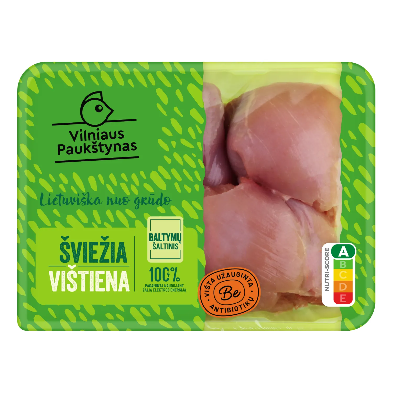 Broilerių šlaunų mėsa be odos, be ant., 500 g
