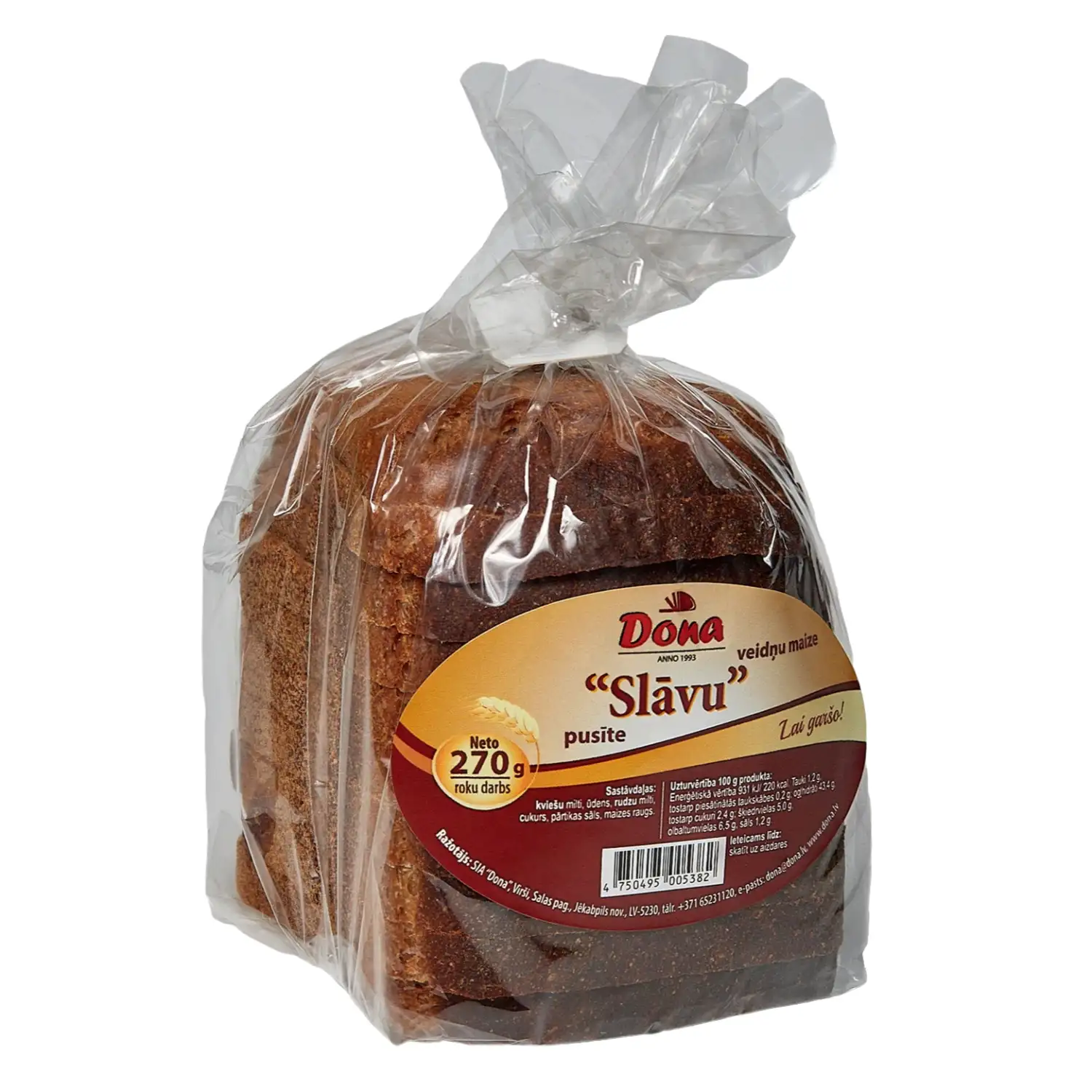 Rupjmaize Dona Slāvu pusīte, sagriezta 270g