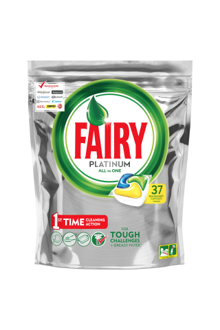 Automatinių indaplovių kapsulės Fairy All in 1 Platinum Lemon, 37 vnt