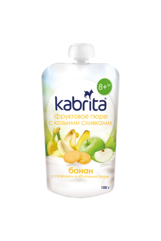 Biezenis Kabrita ābolu, banānu, cepumu, saldā krējuma 8mēn. 100g