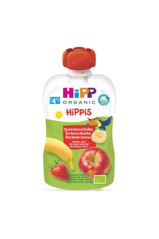 Ekologiška obuolių, bananų, braškių tyrelė nuo 4 mėnesių HIPP, 100 g