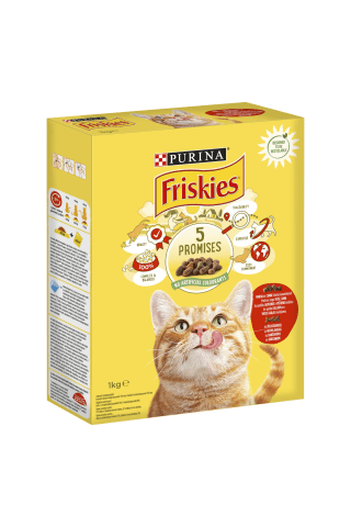 Sausas kačių ėdalas su jautiena ir vištiena FRISKIES, 1 kg