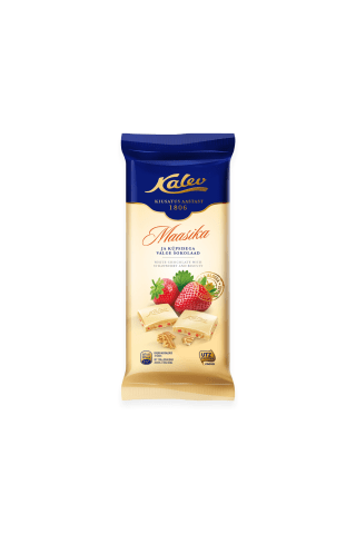 Baltā šokolāde Kalev ar zemenēm un cepumu gabaliem 100g