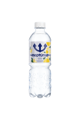 Švelniai gazuotas citrinų skonio stalo vanduo NEPTŪNAS LEMON, 0,5 l