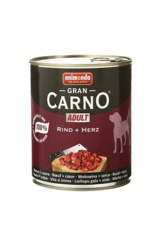 Šunų konservai su jaučių širdimis GRAN CARNO, 0,8 kg