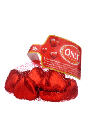Šokoladinių širdelių rinkinys tinklelyje ONLY, 100g