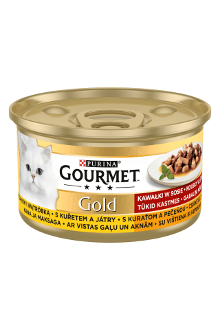 Kompleksa barība mājas pieaugušiem kaķiem Gourmet gold aknu vistas 85g