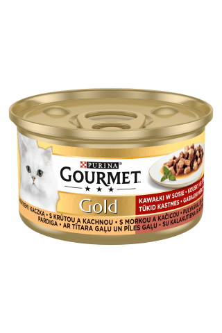 Kompleksa barība mājas pieaugušiem kaķiem Gourmet gold tītara un pīles 85g