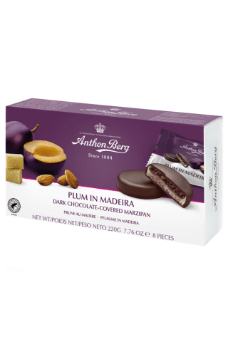 Marcipāns šokolādē Anthon Berg ar plūmēm un Madeiras vīna aromātu 220g