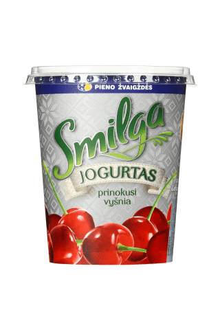 Jogurtas su vyšnių gabaliukais SMILGA, 3,3% riebumo, 380 g