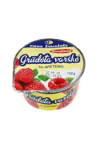 Grūdėta varškė su avietėmis PIENO ŽVAIGŽDĖS, 7% rieb., 150 g