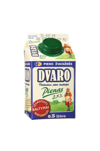 Pienas DVARO, 2,5% rieb., 0,5 l (tetra rex)