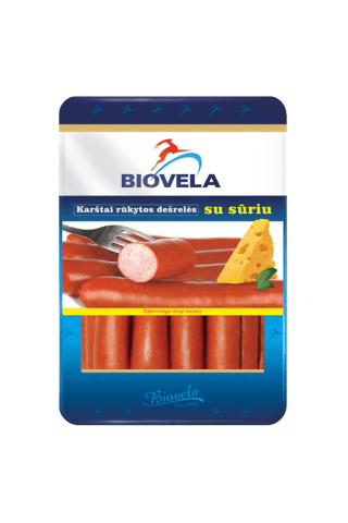 Karštai rūkytos dešrelės su sūriu BIOVELA, a.r., 400 g