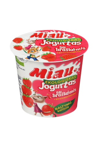Ekologiškas jogurtas MIAU su braškėmis , 2,9-3,8% rieb., 125 g