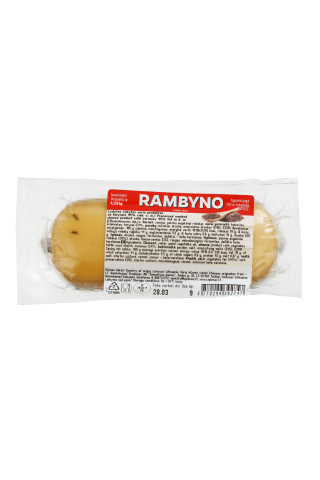 Rūkytas lydytų sūrių produktas su kmynais RAMBYNO ŽEMAITIJOS PIENAS, 45% riebumo, 250g.s.m