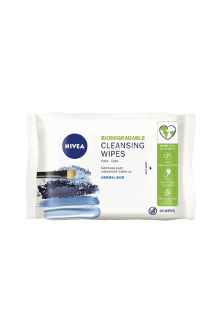 Makiažui valyti servetėlės normaliai ir mišriai odai NIVEA AQUA EFFECT, 25 vnt