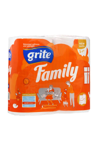 Tualetinis popierius GRITE FAMILY, 3 sluoksn., 4 vnt