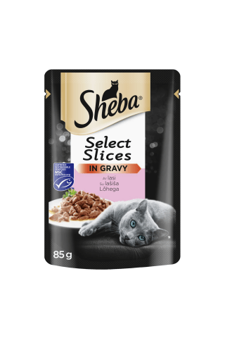 Pilnvērtīga barība pieaugušiem kaķiem Sheba cuisine maisiņš ar lasi 85g