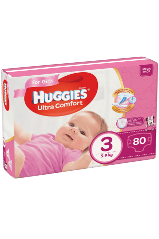 Sauskelnės HUGGIES UC GIRLS (3) 5-9 kg, 80 vnt.