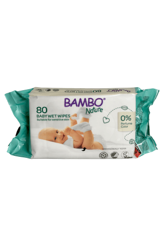 Drėgnos servetėlės BAMBO NATURE, 80 vnt