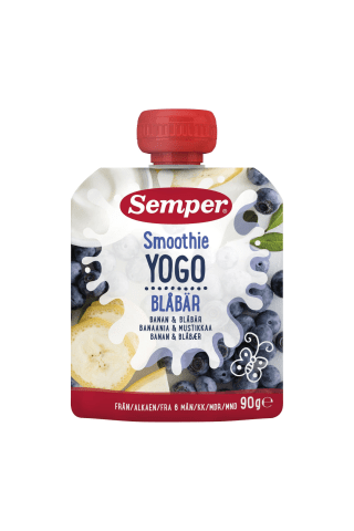 Geriamoji jogurto, bananų ir mėlynių tyrė SEMPER SMOOTHIE, nuo 6 mėn., 90 g