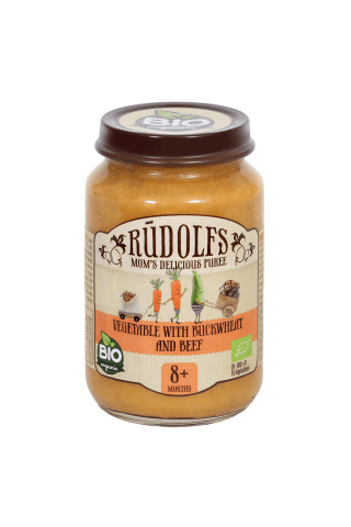 Ekologiška daržovių, grikių, jautienos tyrelė RŪDOLFS, 190 g
