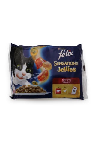 Kačių ėdalas su mėsos drebučiais FELIX SENSATIONS, 4x100 g