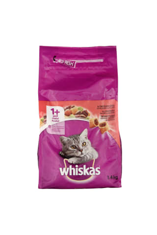 Sausā barība kaķiem Whiskas ar liellopa gaļu 1,4kg