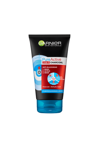 Sejas maska, skrubis Garnier Pure Active Charcoal 3in1 150ml