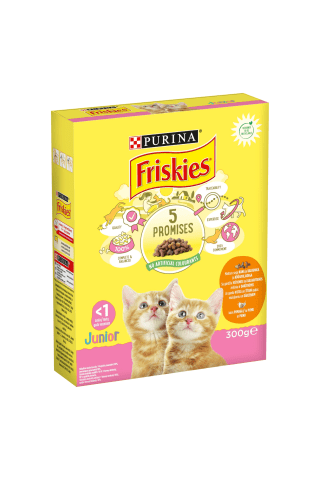 Pilnvērtīga dzīvnieku barība kaķēniem un grūsnām kaķenēm zīdīšanas periodā Friskies junior 300g