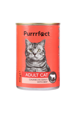 Konservuotas ėdalas katėms su jautiena PURRRFECT, 415 g