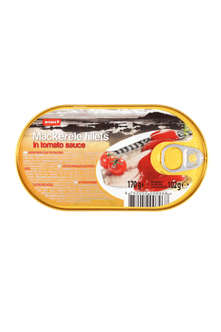 Atlantinių skumbrių filė pomidorų padaže RIMI, 170 g