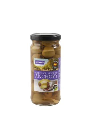 Alyvuogės Manzanilla RIMI žaliosios su ančiuviais 230g/130g
