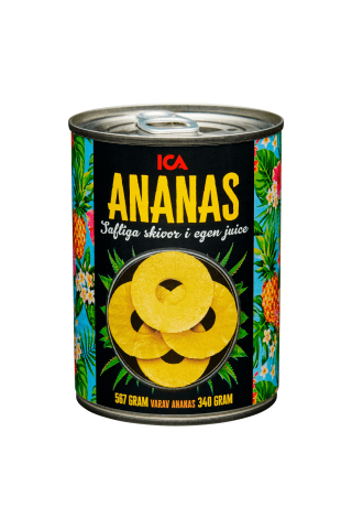 Ananasų griežinėliai sultyse ICA, 340 g