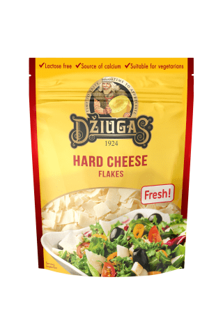 Kietas sūris tarkuotas skiedrelėmis DŽIUGAS, 40 % riebumo, 100 g